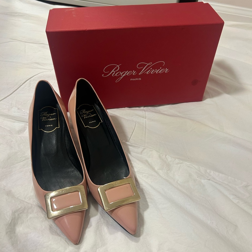 Roger Vivier Blush Pink Heels with Gold Buckle